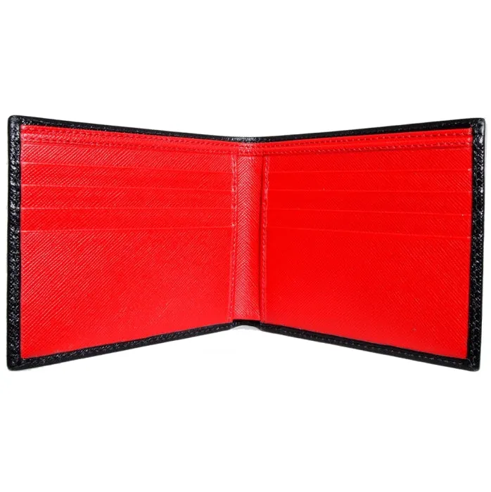 8 Credit Cards Bi-Color Saffiano Billfold Black-Red