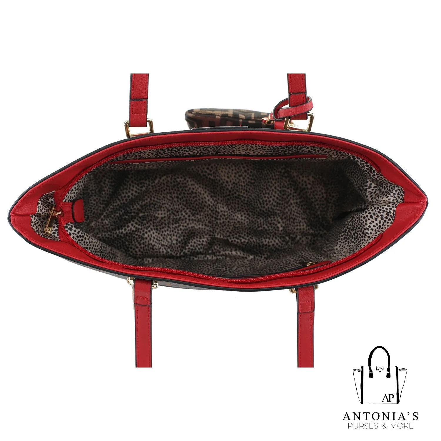 Alyssa F Monogram 3-in-1 Shopper- Coffee & Black