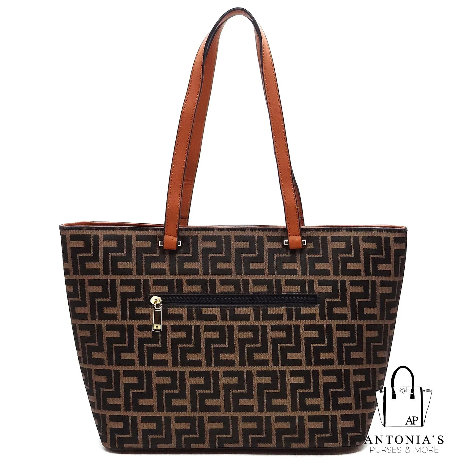 Alyssa F Monogram 3-in-1 Shopper- Coffee & Black