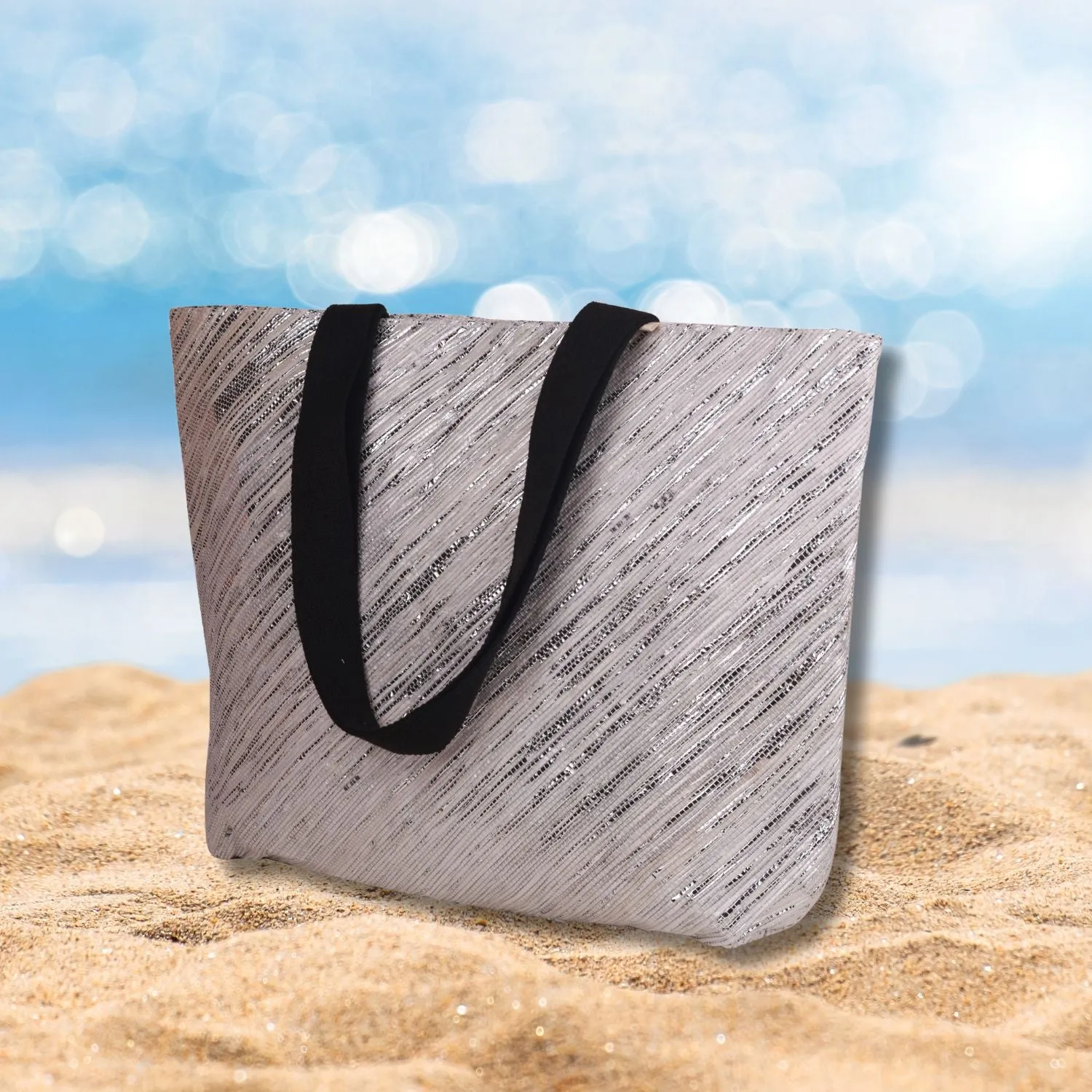 Beach Bag | Tote | Silver-White | Hand-Crafted | Spacious | Stylish