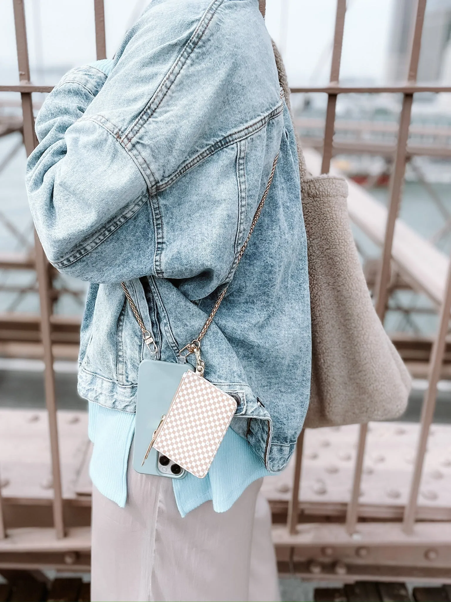Beige Checkered Snap Wallet (RFID)