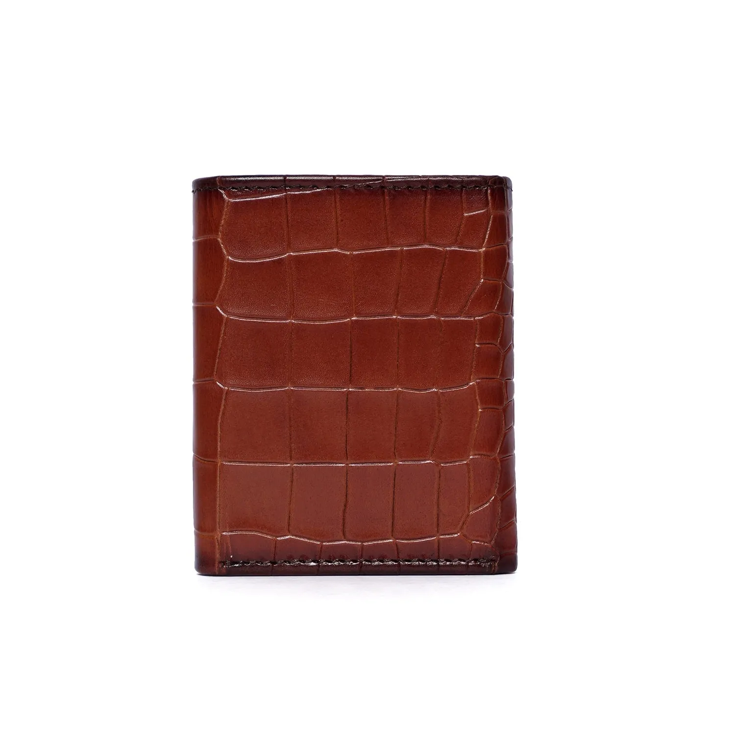 Burnished Tri-Fold Wallet in Tan Deep Cut Leather