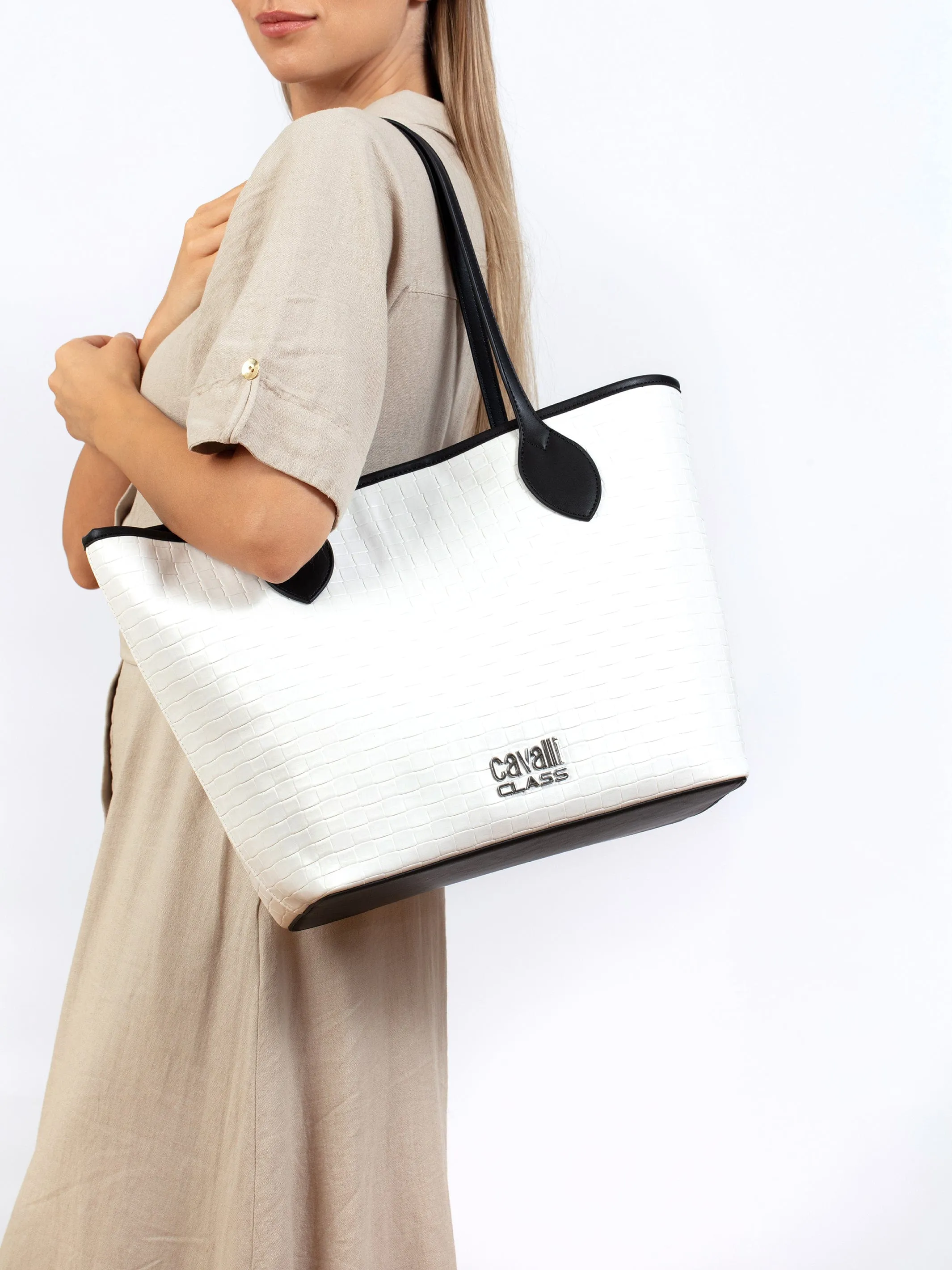 Cavalli Class RAVENNA White Everyday Soft Large Shopper Tote Bag
