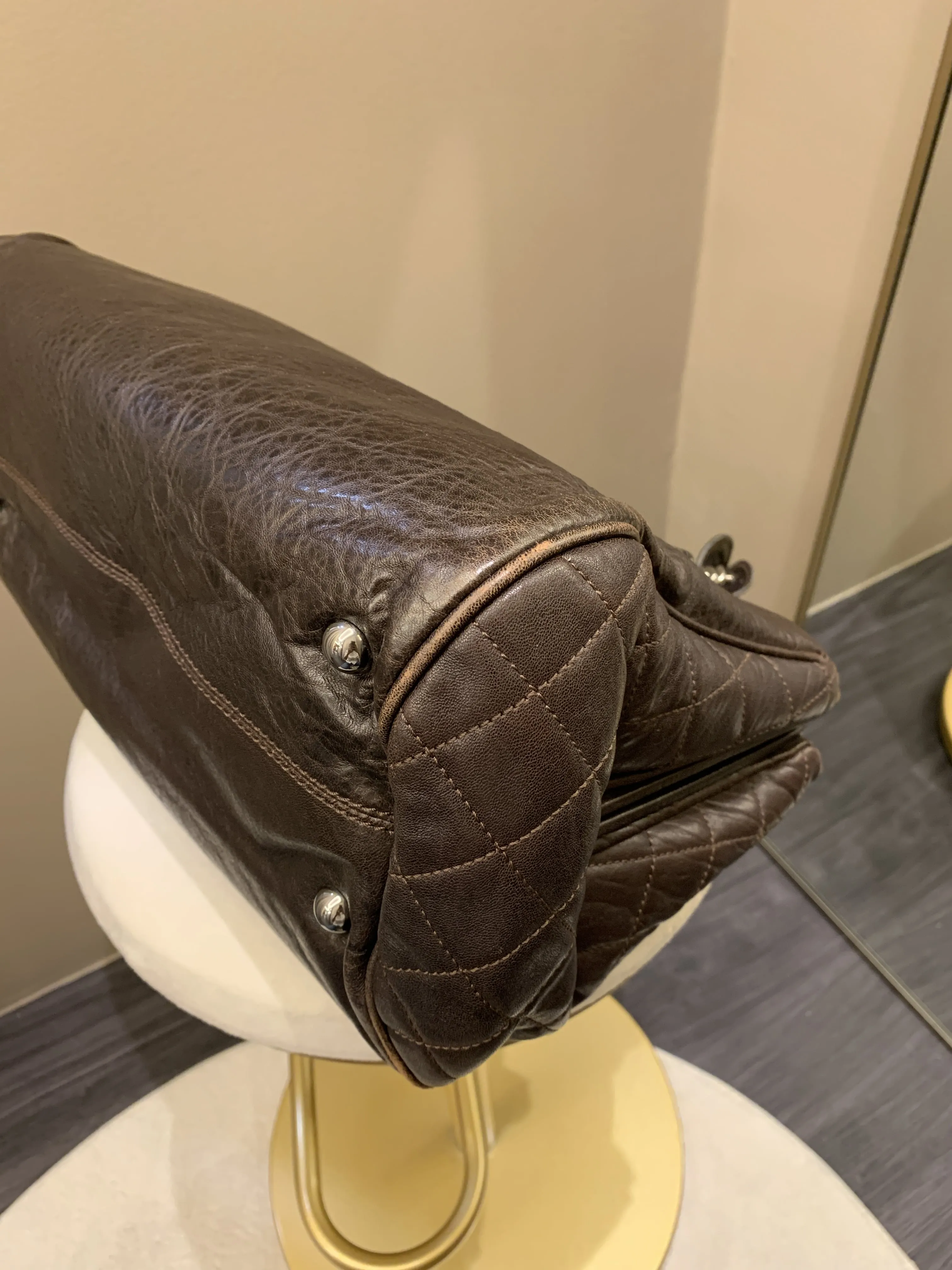 Chanel 07A Cc Shopper Tote Marron Fonce Grainy Leather