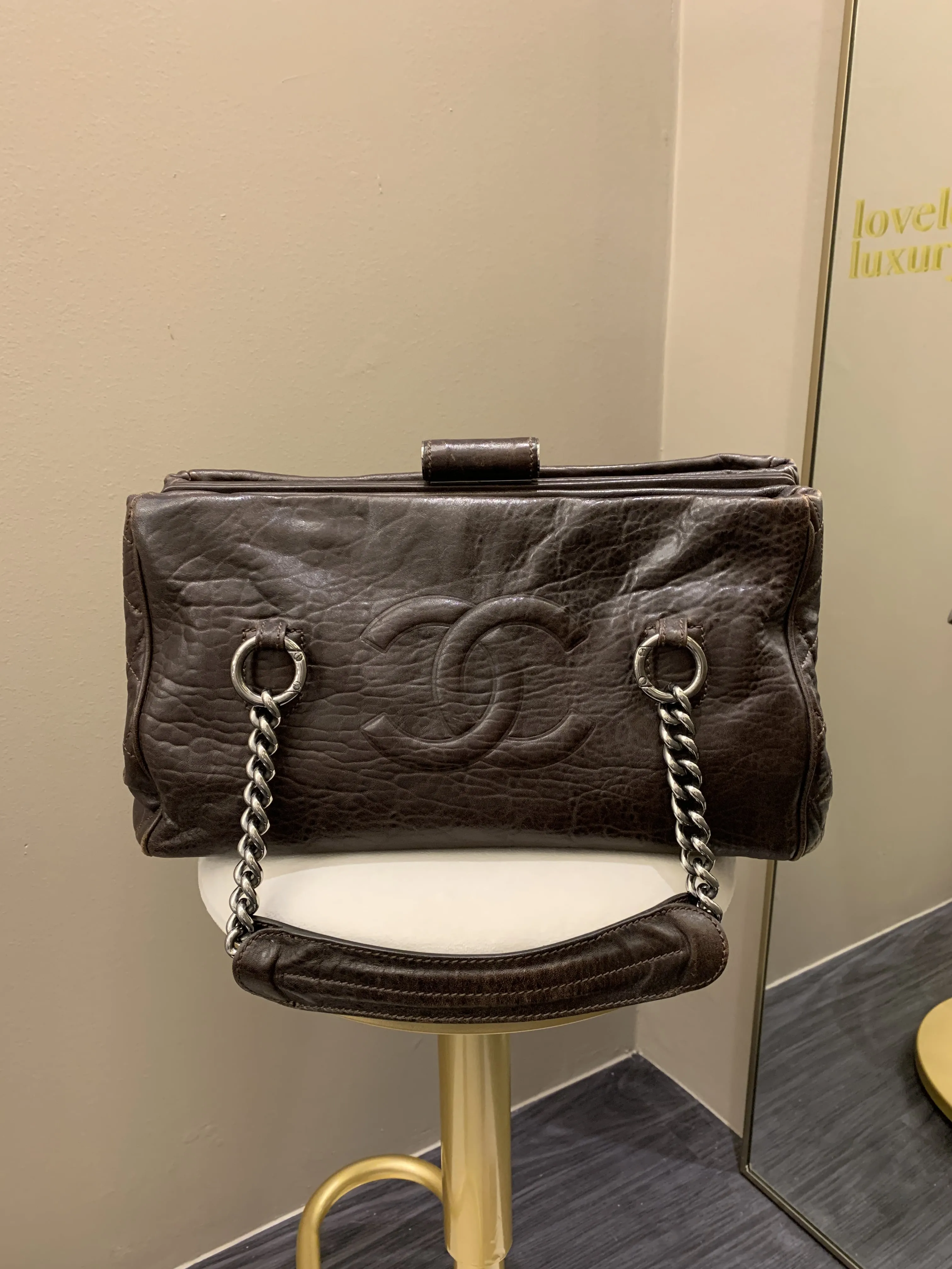 Chanel 07A Cc Shopper Tote Marron Fonce Grainy Leather