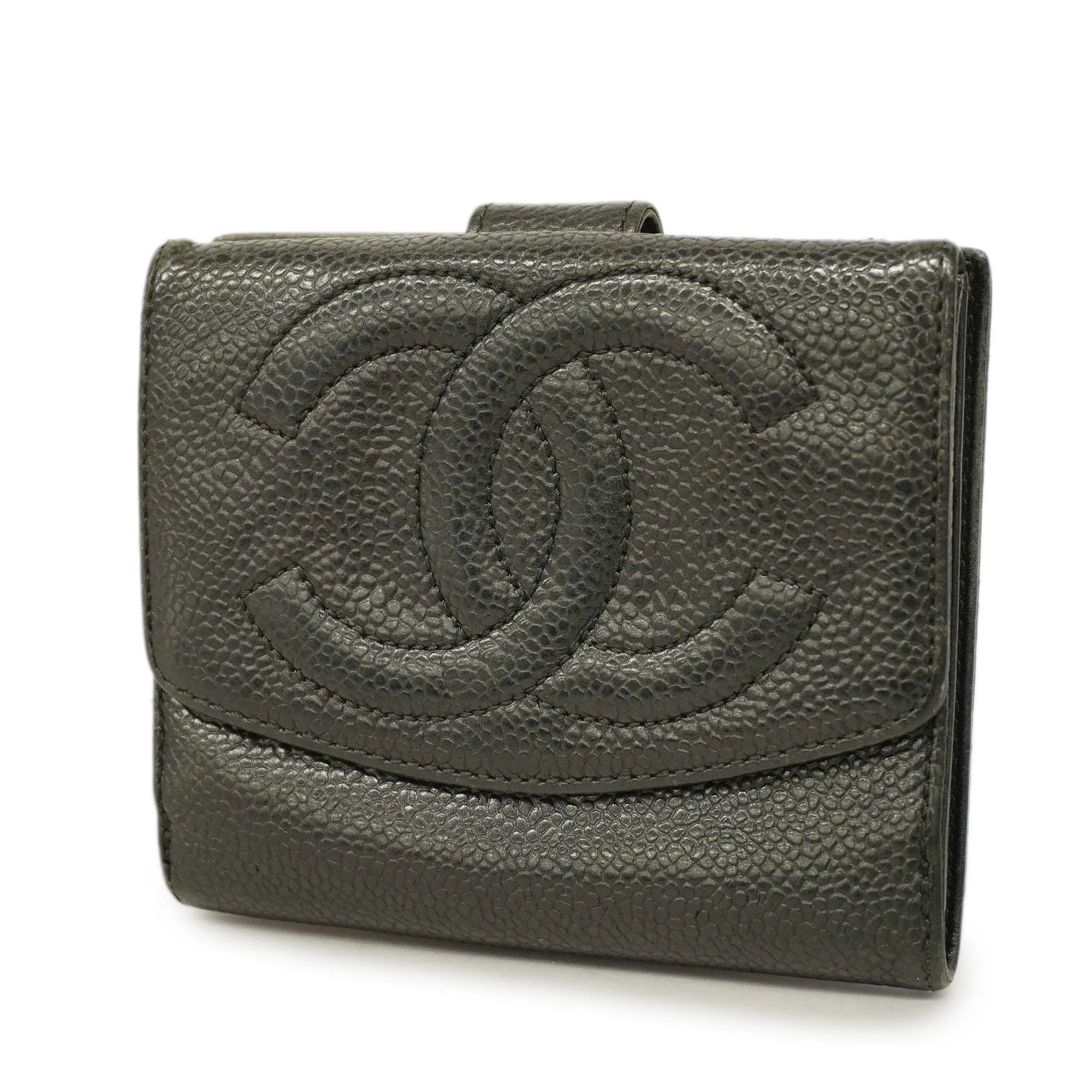 CHANEL  Gold Hardware Women's Caviar Leather Long Wallet [bi-fold] Black