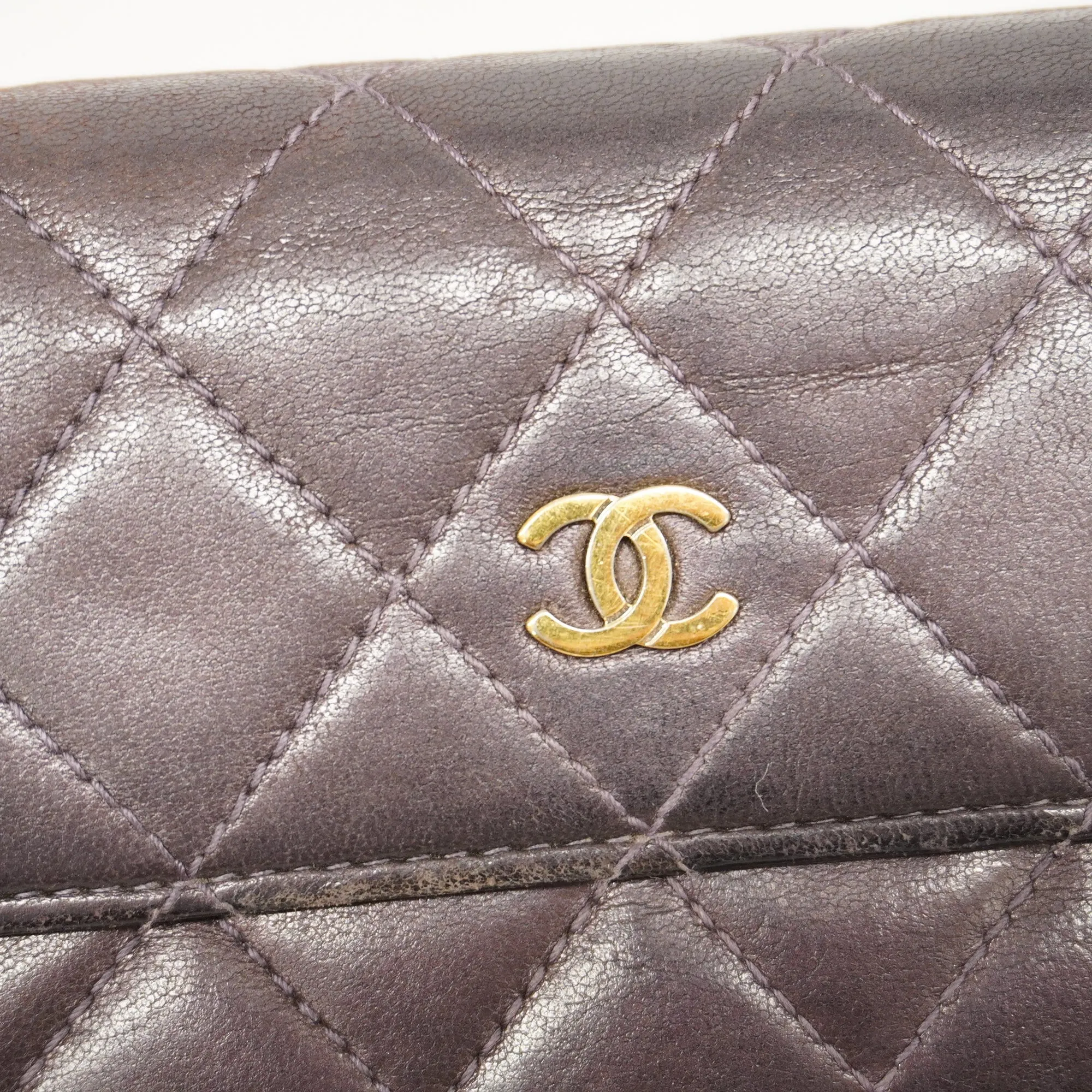 CHANEL  Matelasse Gold Hardware Women's Leather Long Wallet [bi-fold] Purple