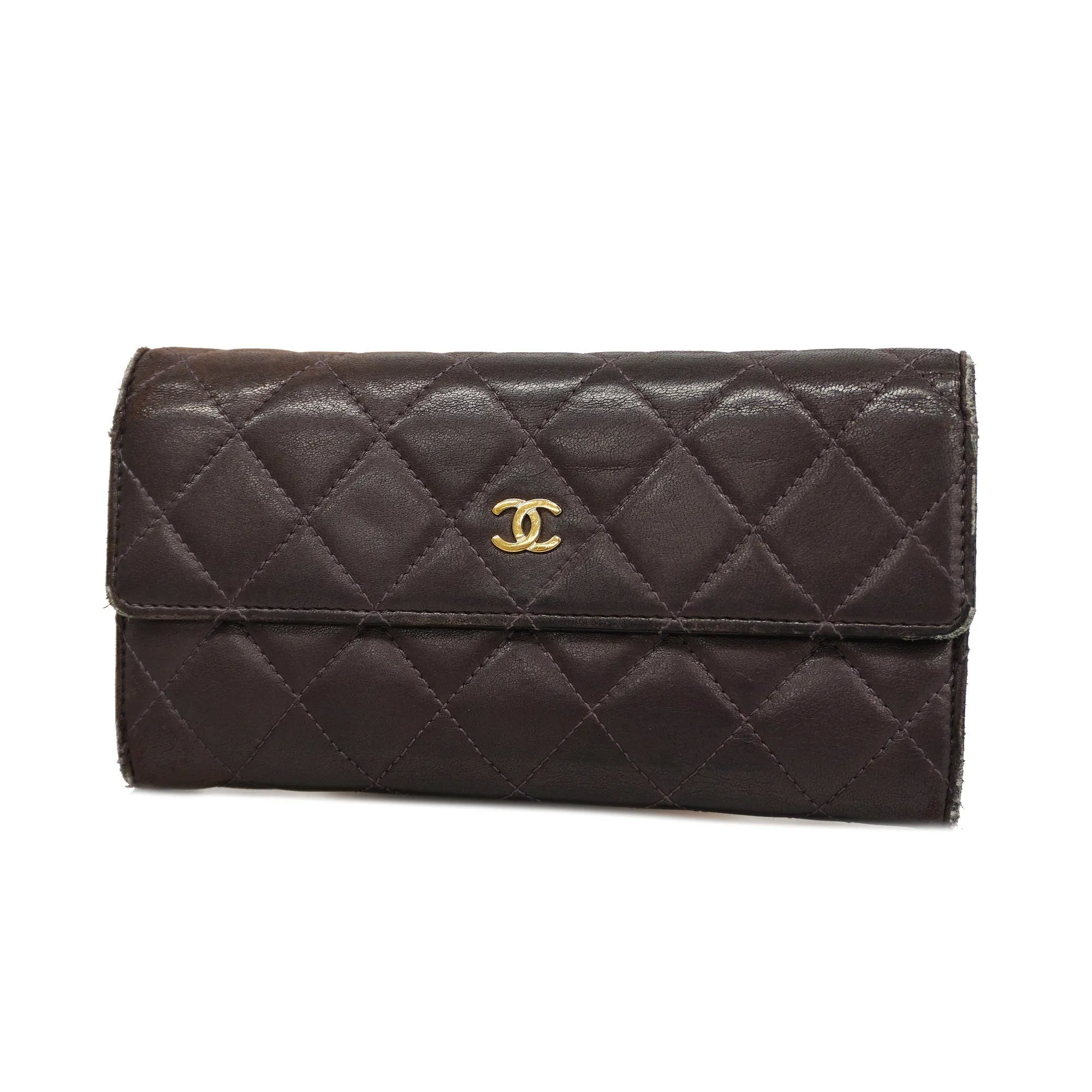 CHANEL  Matelasse Gold Hardware Women's Leather Long Wallet [bi-fold] Purple