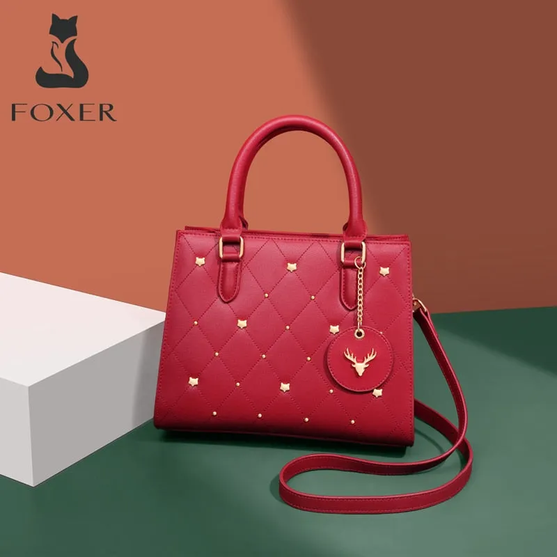 FOXER Brand Lady red Handle Bags Fashion Women Totes Cow Leather Mother's Handbag Large Capacity Shoulder Bag Elegant Purse 2021