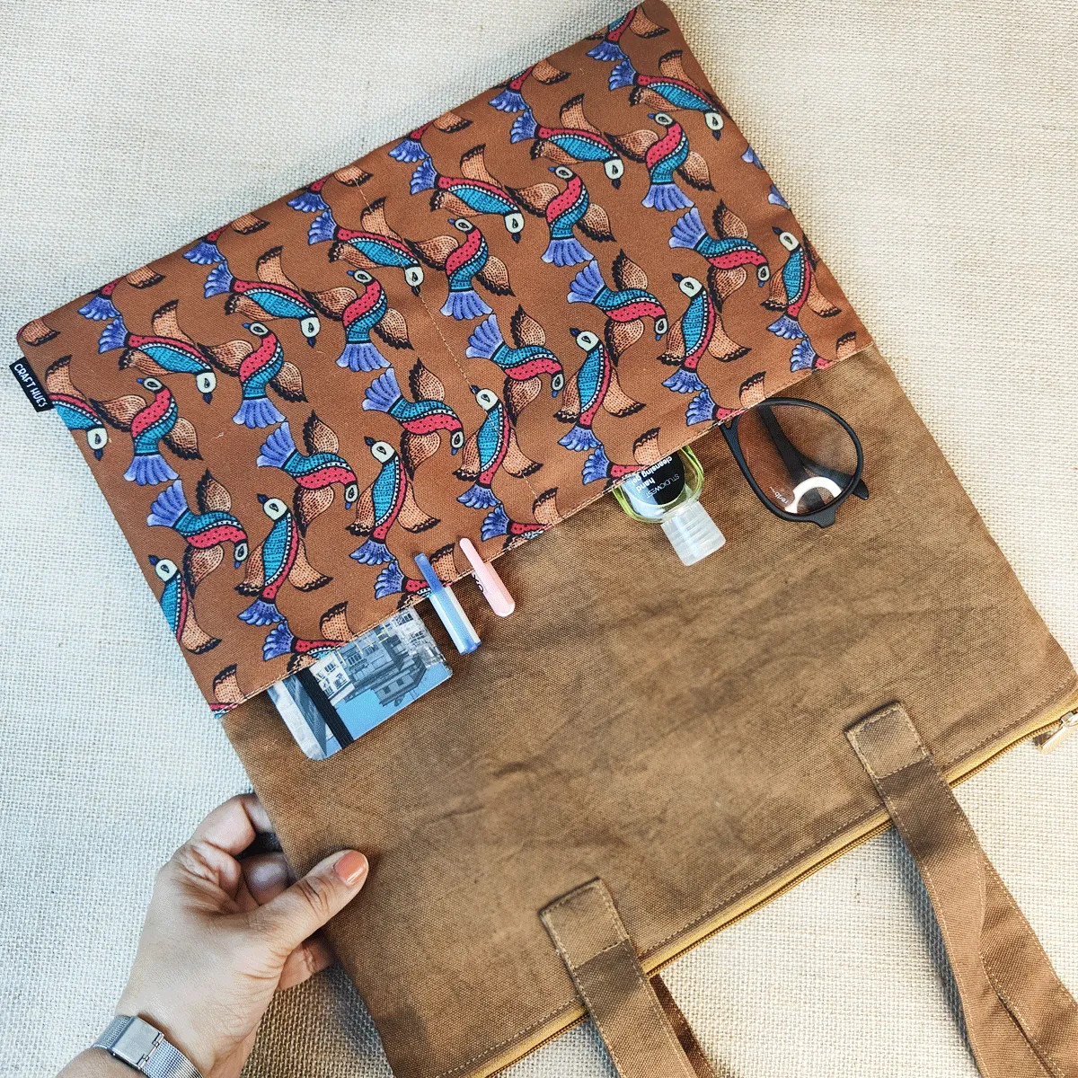 Gond Tote Bag- Mustard Bird