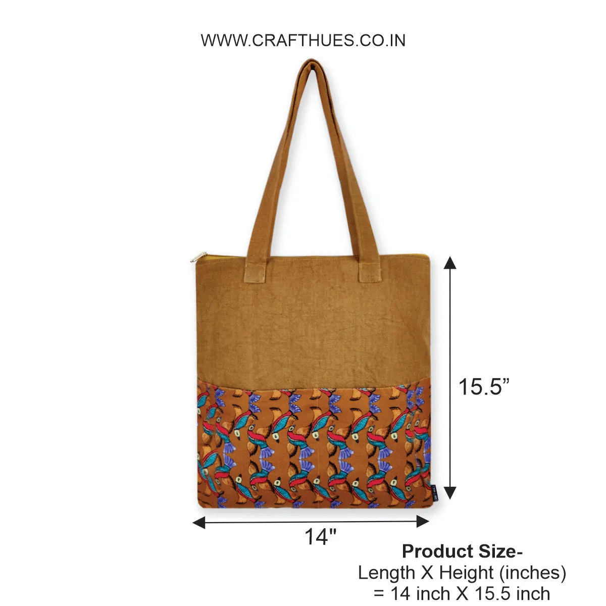 Gond Tote Bag- Mustard Bird