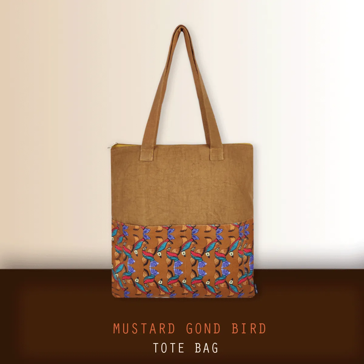 Gond Tote Bag- Mustard Bird