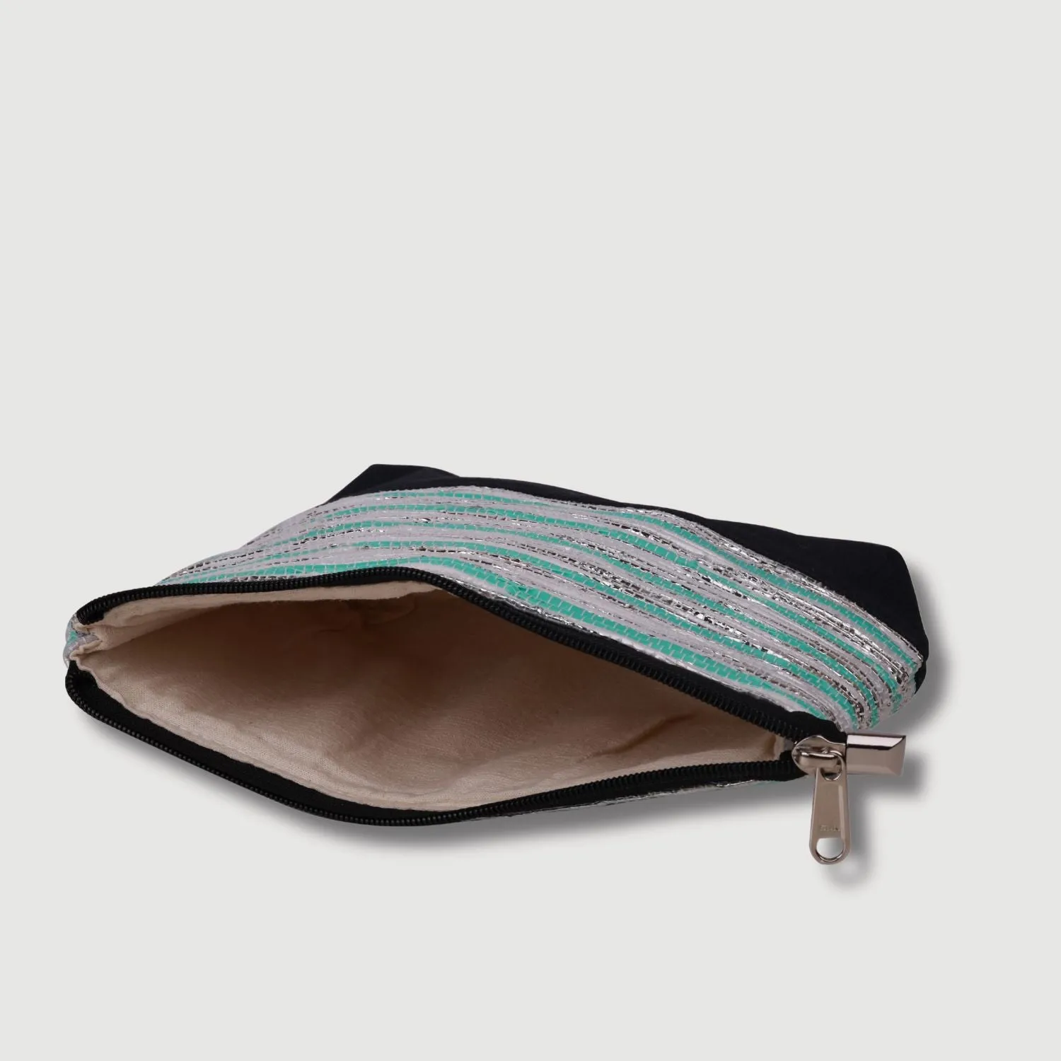 Green-Silver Pouch Bag | Spacious | Hand-Crafted | Stylish