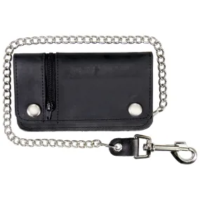 Hot Leathers WLC3101 Black Premium Leather Bi-Fold Wallet with Change