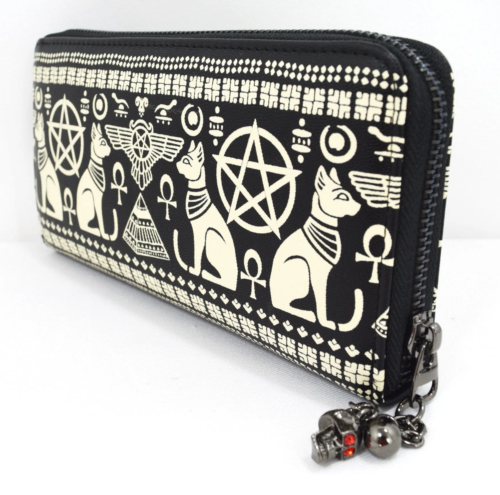 Lost Queen Anubis Gothic Egyptian Cat Pyramid Occult Goth Zip Around Wallet