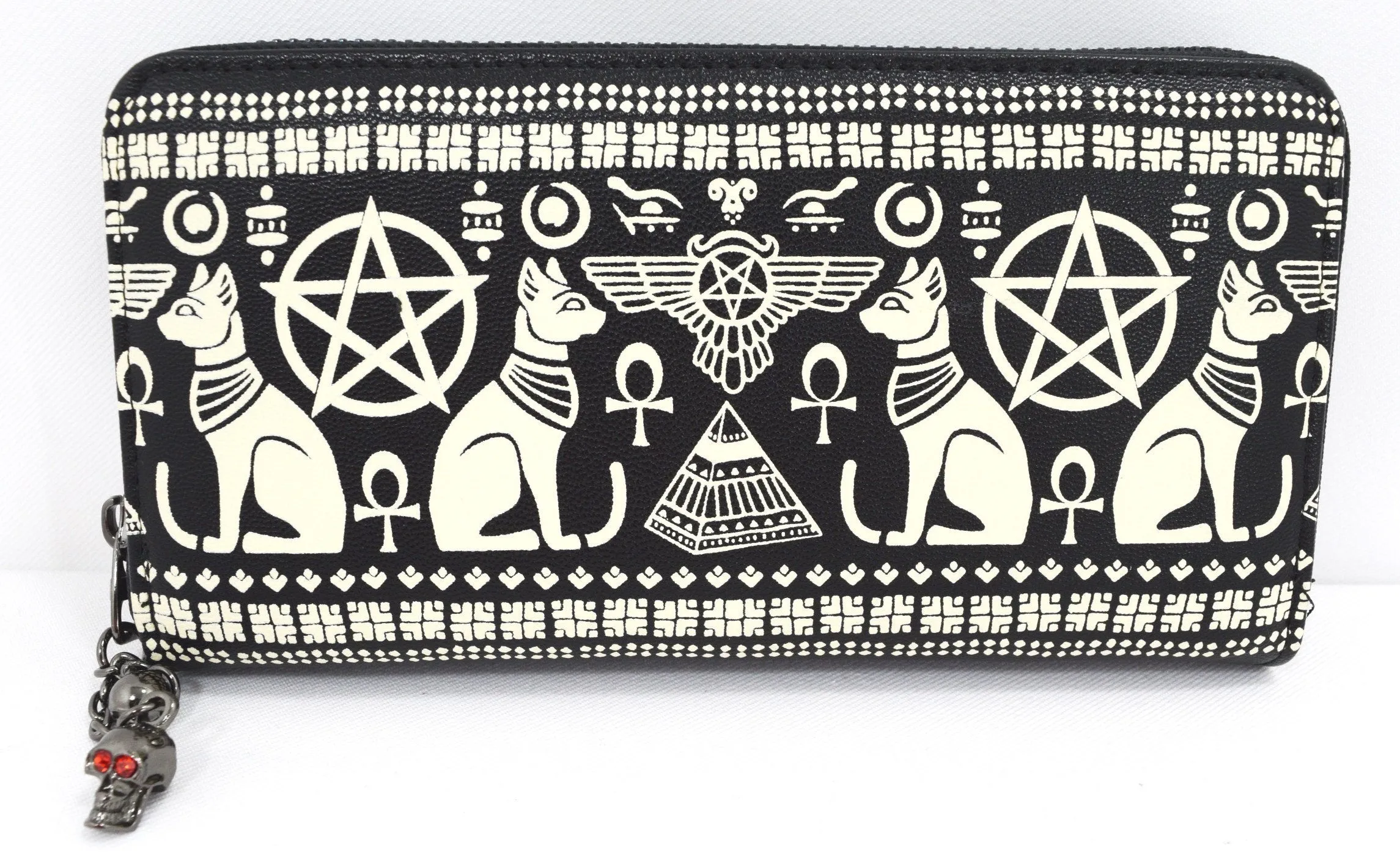 Lost Queen Anubis Gothic Egyptian Cat Pyramid Occult Goth Zip Around Wallet