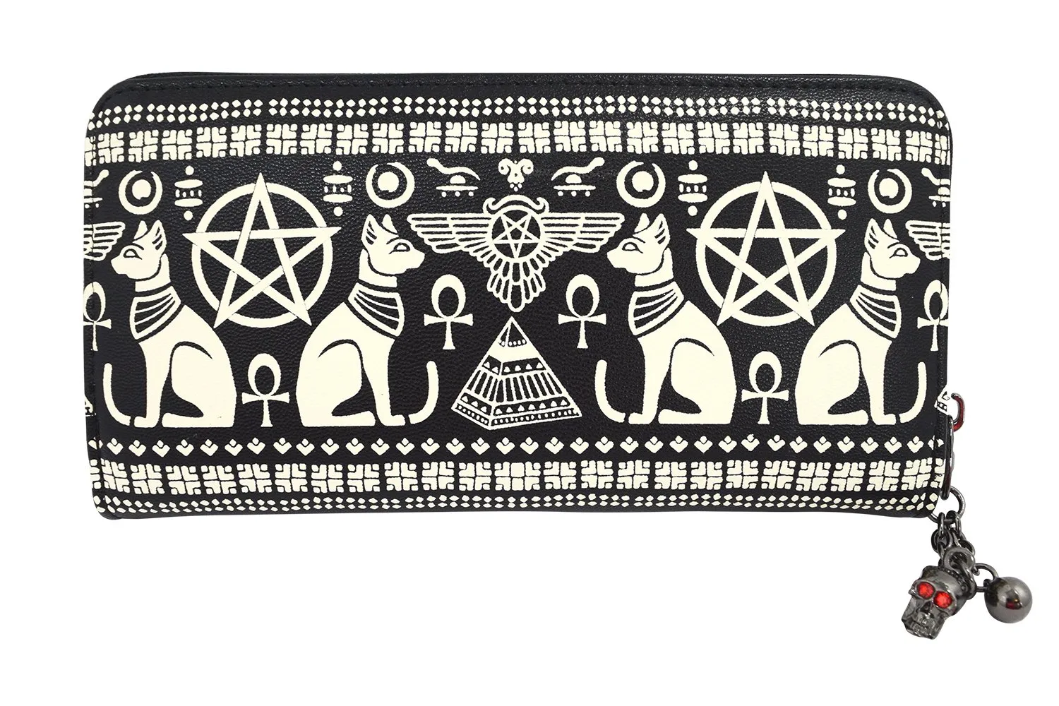 Lost Queen Anubis Gothic Egyptian Cat Pyramid Occult Goth Zip Around Wallet