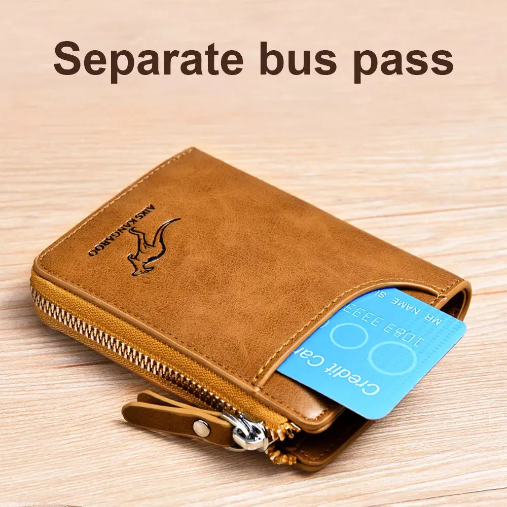 Men’s RFID Blocking Wallet with Zipper Multi Credit Card Holder Khaki   Brown   Black