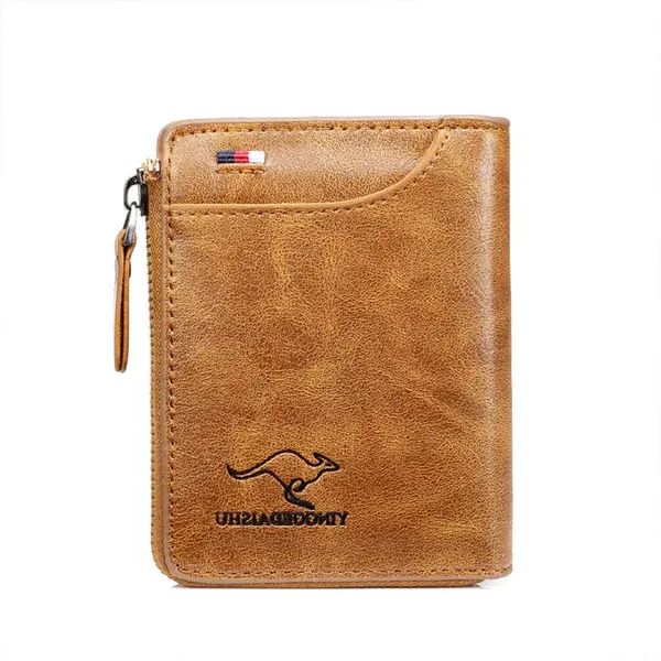 Men’s RFID Blocking Wallet with Zipper Multi Credit Card Holder Khaki   Brown   Black