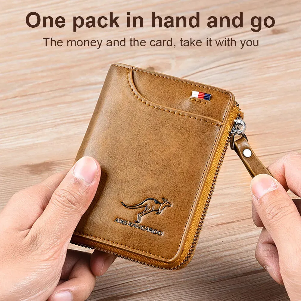 Men’s RFID Blocking Wallet with Zipper Multi Credit Card Holder Khaki   Brown   Black