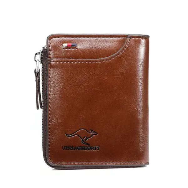 Men’s RFID Blocking Wallet with Zipper Multi Credit Card Holder Khaki   Brown   Black