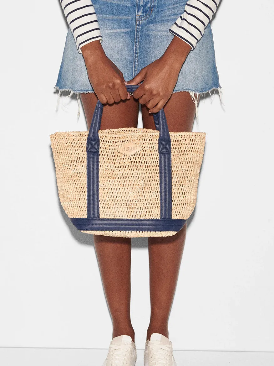 MZ Wallace Small Raffia Tote in Raffia/Navy