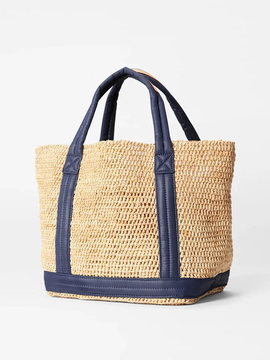 MZ Wallace Small Raffia Tote in Raffia/Navy