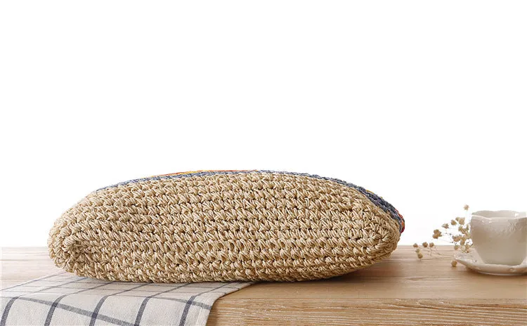 Rainbow Contrast Striped One-Shoulder Straw Bag Beach Bag Mori Women Bag Casual Bag