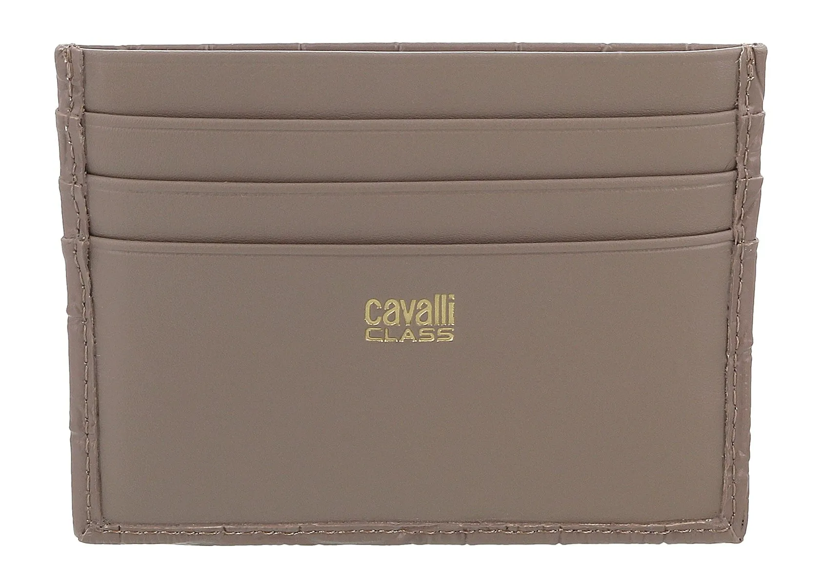 Roberto Cavalli Class Taupe Embossed Dolly Credit Card Holder