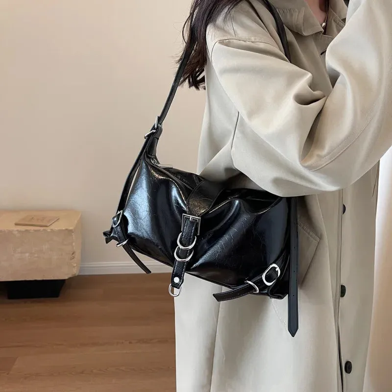 UAKISS  -  Fashion PU Leather Underarm Bags Women Clutch Handbags Single Shoulder Bag Ladies Trendy Simple Hobos Bag Female Totes