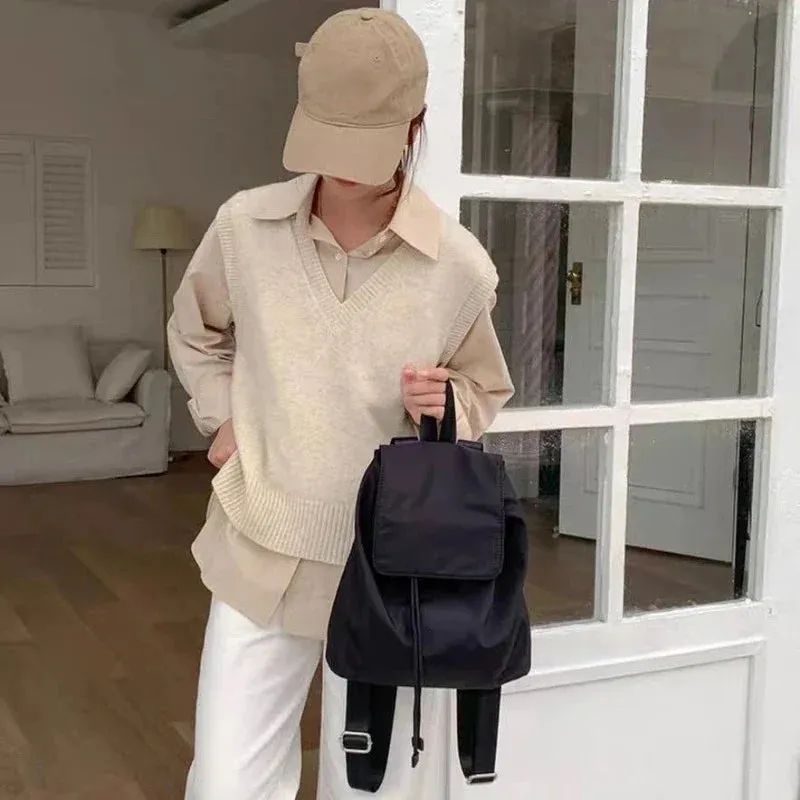 UAKISS  - Trendy Ins Casual All Match Schoolbags Women Solid Preppy Simple Y2k Laptop Bags Fashion Vintage Drawstring Backpacks Japanese