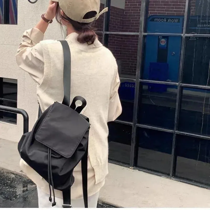 UAKISS  - Trendy Ins Casual All Match Schoolbags Women Solid Preppy Simple Y2k Laptop Bags Fashion Vintage Drawstring Backpacks Japanese