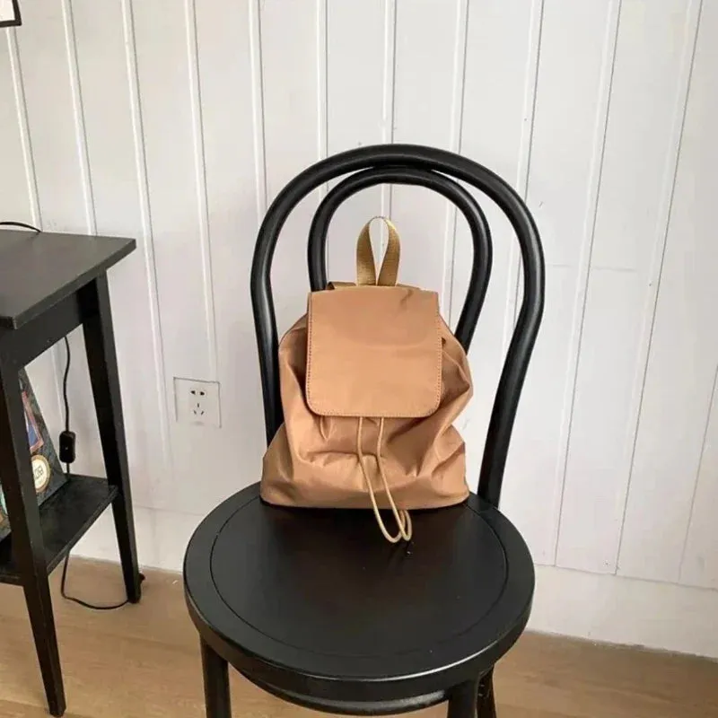 UAKISS  - Trendy Ins Casual All Match Schoolbags Women Solid Preppy Simple Y2k Laptop Bags Fashion Vintage Drawstring Backpacks Japanese