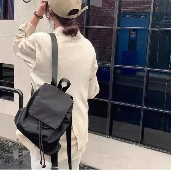 UAKISS  - Trendy Ins Casual All Match Schoolbags Women Solid Preppy Simple Y2k Laptop Bags Fashion Vintage Drawstring Backpacks Japanese