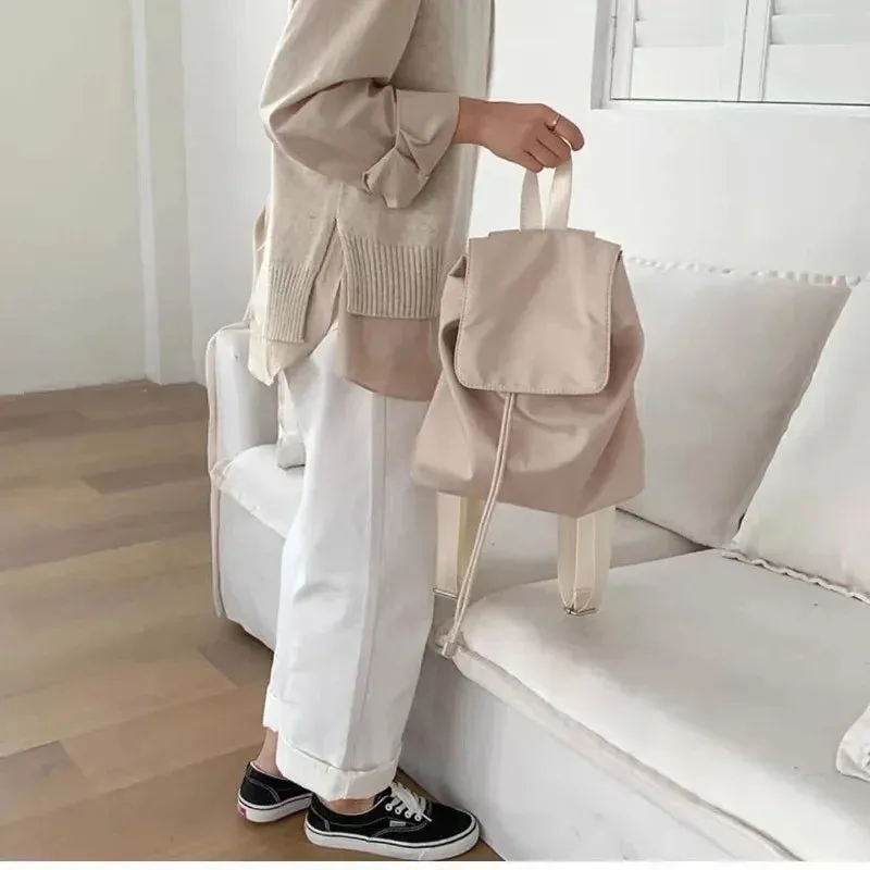 UAKISS  - Trendy Ins Casual All Match Schoolbags Women Solid Preppy Simple Y2k Laptop Bags Fashion Vintage Drawstring Backpacks Japanese