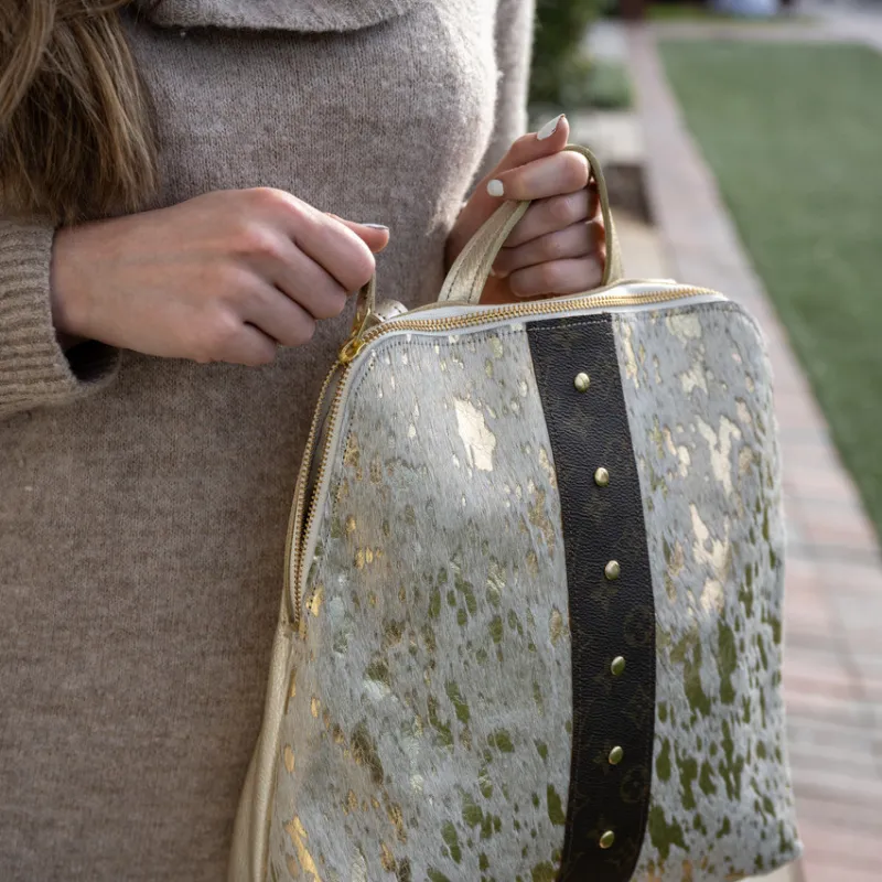 Upcycled Louis Vuitton Backpack in Gold Cowhide Leather